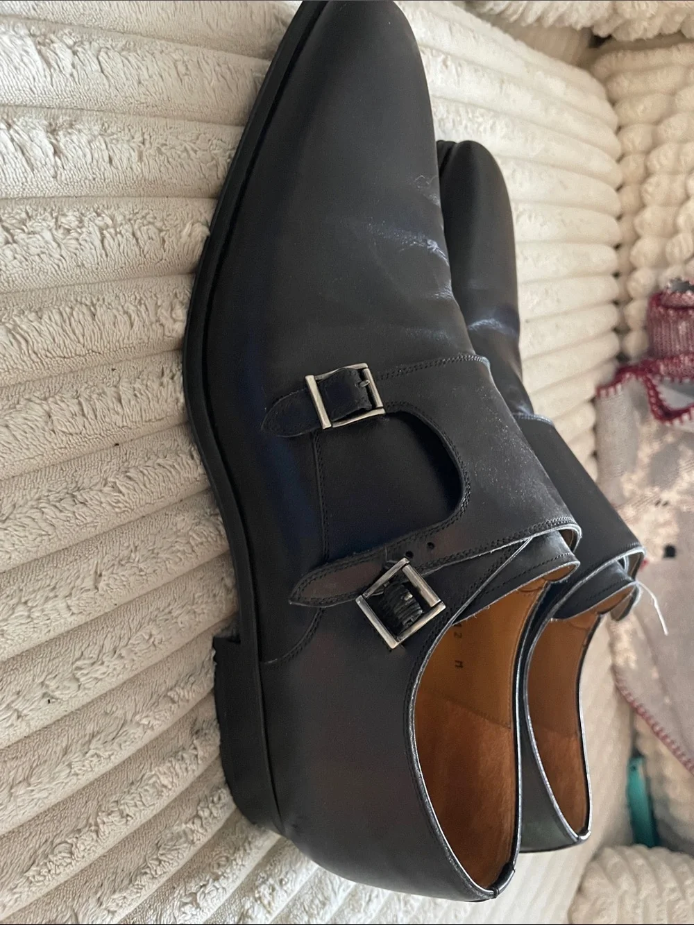 Magnanni Black Leather Double Monk Strap Oxfords